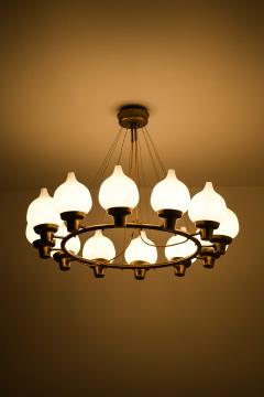 Hans Bergstr m Scandinavian Modern Ceiling Lamp in Brass Opaline Glass by Hans Bergstr m - 4759018