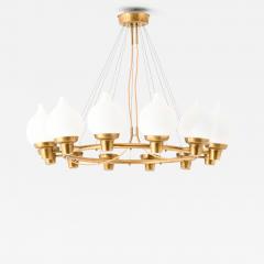 Hans Bergstr m Scandinavian Modern Ceiling Lamp in Brass Opaline Glass by Hans Bergstr m - 4760512