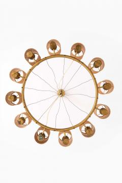 Hans Bergstr m Scandinavian Modern Ceiling Lamp in Brass and Cane by Hans Bergstr m 1940s - 4744230