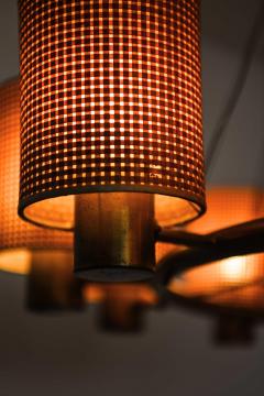 Hans Bergstr m Scandinavian Modern Ceiling Lamp in Brass and Cane by Hans Bergstr m 1940s - 4744232
