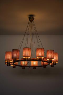 Hans Bergstr m Scandinavian Modern Ceiling Lamp in Brass and Cane by Hans Bergstr m 1940s - 4744241