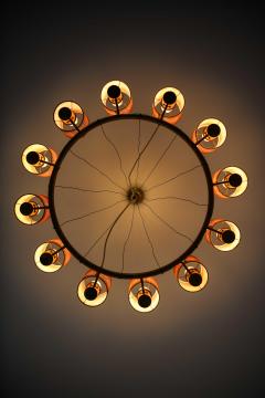 Hans Bergstr m Scandinavian Modern Ceiling Lamp in Brass and Cane by Hans Bergstr m 1940s - 4744242