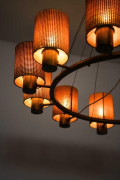 Hans Bergstr m Scandinavian Modern Ceiling Lamp in Brass and Cane by Hans Bergstr m 1940s - 4744244