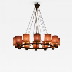 Hans Bergstr m Scandinavian Modern Ceiling Lamp in Brass and Cane by Hans Bergstr m 1940s - 4746205