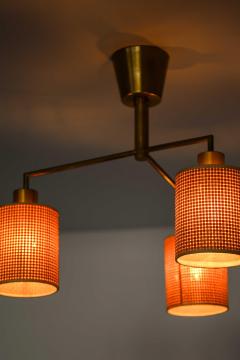 Hans Bergstr m Scandinavian Modern Ceiling Lamp in Brass and Cane by Hans Bergstr m 1950s - 4758855