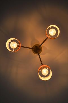 Hans Bergstr m Scandinavian Modern Ceiling Lamp in Brass and Cane by Hans Bergstr m 1950s - 4758858