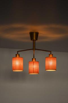 Hans Bergstr m Scandinavian Modern Ceiling Lamp in Brass and Cane by Hans Bergstr m 1950s - 4758859