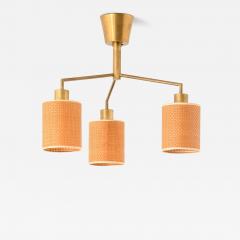 Hans Bergstr m Scandinavian Modern Ceiling Lamp in Brass and Cane by Hans Bergstr m 1950s - 4760397