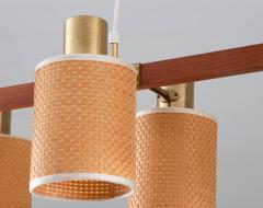 Hans Bergstr m Swedish Midcentury Ceiling Lamp by Hans Bergstr m in Brass Teak and Rattan - 1353818
