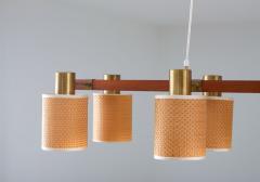 Hans Bergstr m Swedish Midcentury Ceiling Lamp by Hans Bergstr m in Brass Teak and Rattan - 1353819