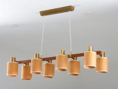 Hans Bergstr m Swedish Midcentury Ceiling Lamp by Hans Bergstr m in Brass Teak and Rattan - 1353825