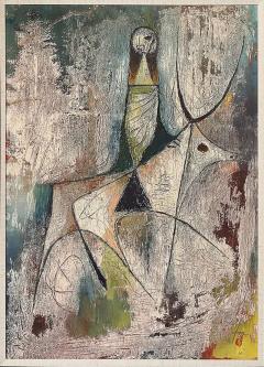 Hans Jaenisch Mid Century Modernist Abstract Figure Oil on Paper Painting signed Hans Jaenisch - 4515306