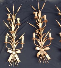 Hans K gl 1970 Series of 7 Wall Lights with Reeds in Golden Iron Maison Jansen - 2328254