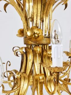 Hans K gl Hans K gl XL Hollywood Regency Wheat Floral Bouquet Gilt Iron Chandelier 1970s - 4067944