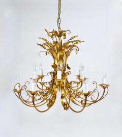 Hans K gl Hans K gl XL Hollywood Regency Wheat Floral Bouquet Gilt Iron Chandelier 1970s - 4067947