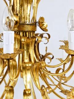 Hans K gl Hans K gl XL Hollywood Regency Wheat Floral Bouquet Gilt Iron Chandelier 1970s - 4067998
