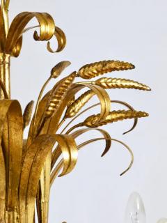 Hans K gl Hans K gl XL Hollywood Regency Wheat Floral Bouquet Gilt Iron Chandelier 1970s - 4068014