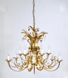 Hans K gl Hans K gl XL Hollywood Regency Wheat Floral Bouquet Gilt Iron Chandelier 1970s - 4068019