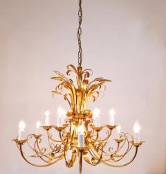 Hans K gl Hans K gl XL Hollywood Regency Wheat Floral Bouquet Gilt Iron Chandelier 1970s - 4068071