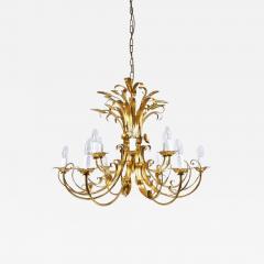 Hans K gl Hans K gl XL Hollywood Regency Wheat Floral Bouquet Gilt Iron Chandelier 1970s - 4069890