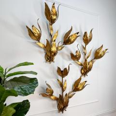 Hans K gl Set of 3 Large Original Hans Kogl 1970s Gilt Leaf Wall Lights - 3524448