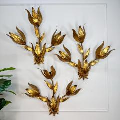 Hans K gl Set of 3 Large Original Hans Kogl 1970s Gilt Leaf Wall Lights - 3524449