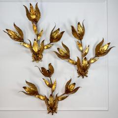 Hans K gl Set of 3 Large Original Hans Kogl 1970s Gilt Leaf Wall Lights - 3524451