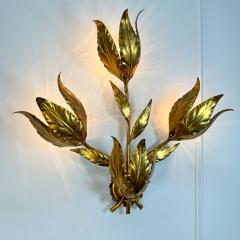 Hans K gl Set of 3 Large Original Hans Kogl 1970s Gilt Leaf Wall Lights - 3524454