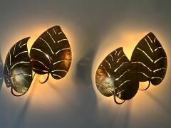 Hans K gl Set of Two Large Mid Century Double Monstera Leaf Sconces by Hans K gl 1970s - 4472474