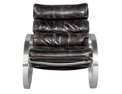 Hans Kaufeld Leather and Brushed Aluminum Mid Century Rocking Chair - 1993242