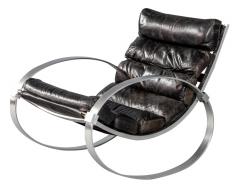 Hans Kaufeld Leather and Brushed Aluminum Mid Century Rocking Chair - 1993243