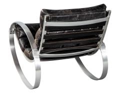 Hans Kaufeld Leather and Brushed Aluminum Mid Century Rocking Chair - 1993244
