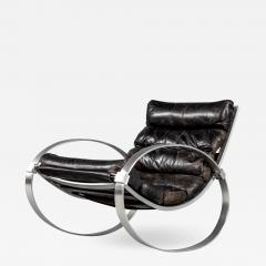 Hans Kaufeld Leather and Brushed Aluminum Mid Century Rocking Chair - 1998554