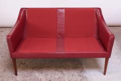 Hans Olsen Danish Modern Cranberry Leather Settee by Hans Olsen - 1162653