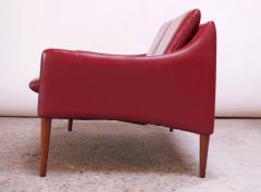 Hans Olsen Danish Modern Cranberry Leather Settee by Hans Olsen - 1162657