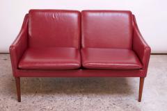 Hans Olsen Danish Modern Cranberry Leather Settee by Hans Olsen - 1162659