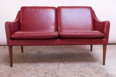 Hans Olsen Danish Modern Cranberry Leather Settee by Hans Olsen - 1162661