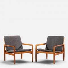Hans Olsen Hans Olsen for Juul Kristensen Model 519 Danish Teak and Cane Chairs Pair - 4648550