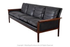 Hans Olsen Mid Century Danish Modern Rosewood Hans Olsen Sofa Couch Black Leather Cushions - 3861637