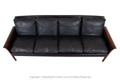 Hans Olsen Mid Century Danish Modern Rosewood Hans Olsen Sofa Couch Black Leather Cushions - 3861639