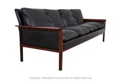 Hans Olsen Mid Century Danish Modern Rosewood Hans Olsen Sofa Couch Black Leather Cushions - 3861644