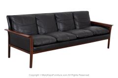 Hans Olsen Mid Century Danish Modern Rosewood Hans Olsen Sofa Couch Black Leather Cushions - 3861645