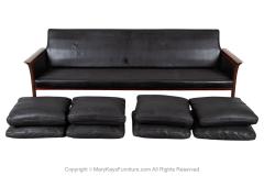 Hans Olsen Mid Century Danish Modern Rosewood Hans Olsen Sofa Couch Black Leather Cushions - 3861646