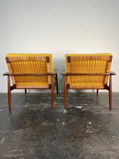 Hans Olsen Pair of Hans Olsen Afromosia Cane Lounge Chairs for Juul Kristensen - 3973915