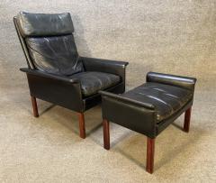 Hans Olsen VINTAGE DANISH MID CENTURY MODERN LEATHER AND ROSEWOOD LOUNGE CHAIR AND OTTOMAN - 3260459