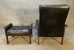 Hans Olsen VINTAGE DANISH MID CENTURY MODERN LEATHER AND ROSEWOOD LOUNGE CHAIR AND OTTOMAN - 3260462