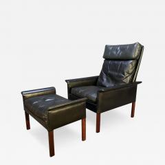 Hans Olsen VINTAGE DANISH MID CENTURY MODERN LEATHER AND ROSEWOOD LOUNGE CHAIR AND OTTOMAN - 3262956