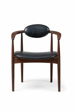Hans Wegner 3 Danish Modern Black Leather Upholstered Armchairs Manner of Hans Wegner - 4273958