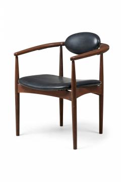 Hans Wegner 3 Danish Modern Black Leather Upholstered Armchairs Manner of Hans Wegner - 4273959
