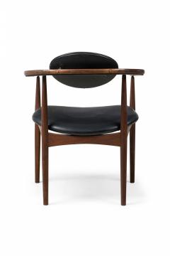 Hans Wegner 3 Danish Modern Black Leather Upholstered Armchairs Manner of Hans Wegner - 4273962